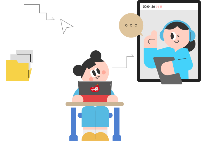 선생님과 학생이 화상으로 만나 학습하는 모습